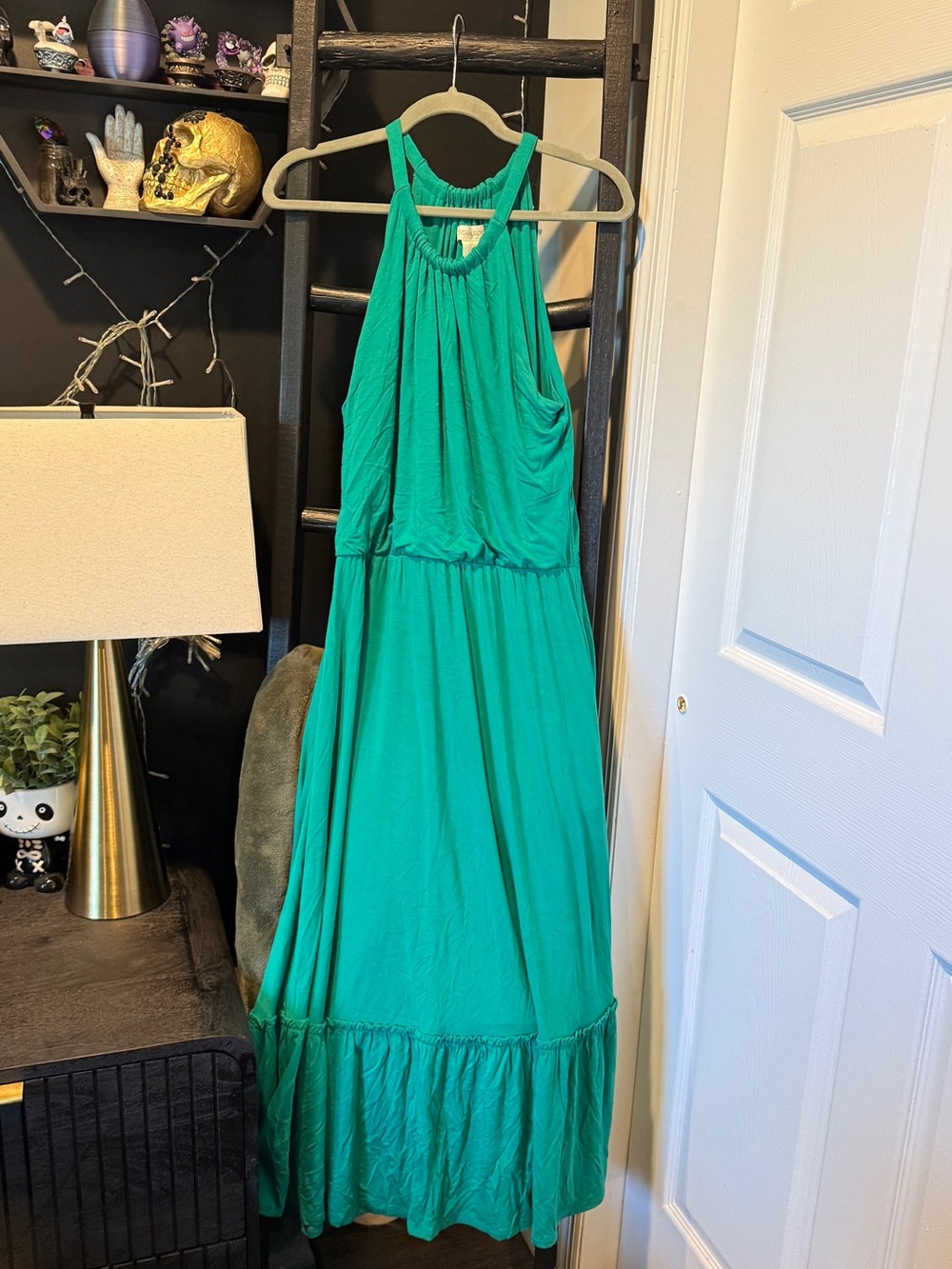 Cynthia Rowley Teal Green Gathered-Neck Maxi Dress